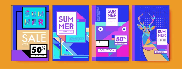 Summer Colorful Poster Design Template Set Summer Sale Background Illustration — Stock Vector