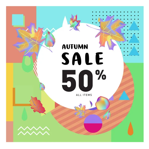 Venta Otoño Memphis Estilo Web Banner Cartel Descuento Moda Viajes — Vector de stock