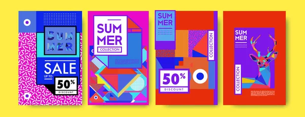 Summer Colorful Poster Design Template Set Summer Sale Background Illustration — Stock Vector