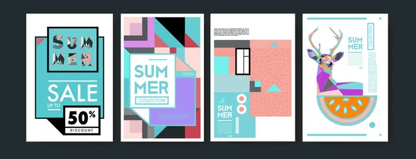 Plantilla Diseño Cartel Colorido Verano Conjunto Fondo Venta Verano Ilustración — Archivo Imágenes Vectoriales