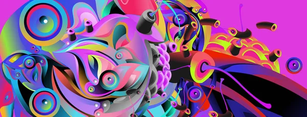 Modelo Design Banner Com Forma Colorida Curvilínea Abstrata Ilustração Colorida — Vetor de Stock