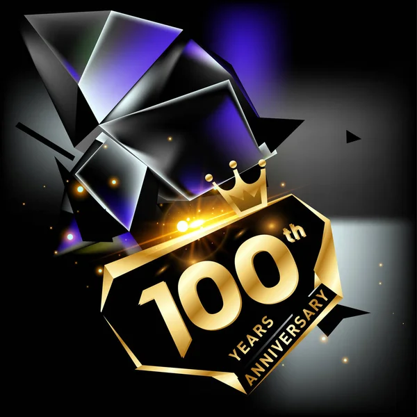 100 Years Golden Anniversary Logo Celebration Ring Ribbon Greeting Card — Stock Vector