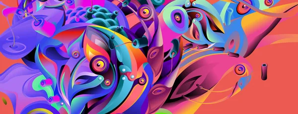 Modelo Design Banner Com Forma Colorida Curvilínea Abstrata Ilustração Colorida — Vetor de Stock