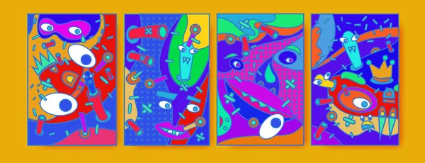 抽象的なカラフルなコラージュ ポスター デザイン テンプレートです 幾何学的な流体のカバーをクールなデザイン オレンジ ピンク グリーン ベクター バナー — ストックベクタ