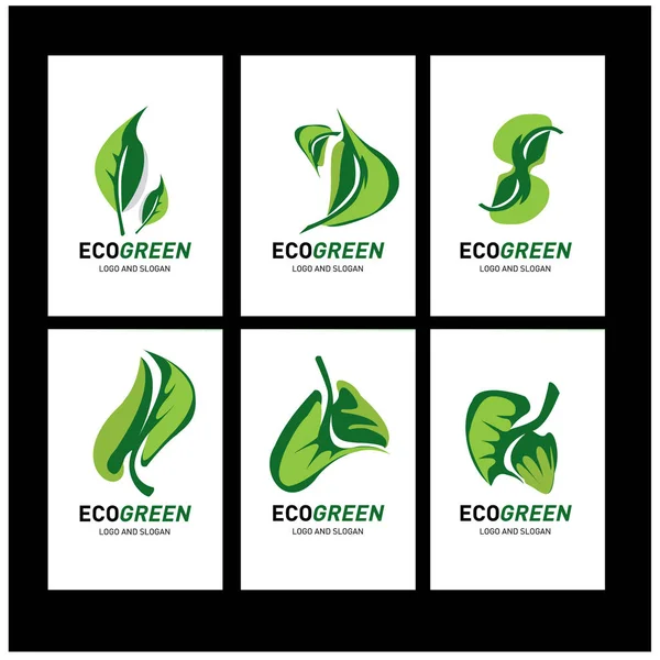 Conjunto Símbolos Ecológicos Folha Verde Ilustração Vetorial —  Vetores de Stock