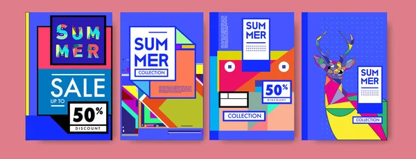 Zomer Kleurrijke Affiche Ontwerpsjabloon Set Zomer Verkoop Achtergrond Afbeelding Minimalistisch — Stockvector