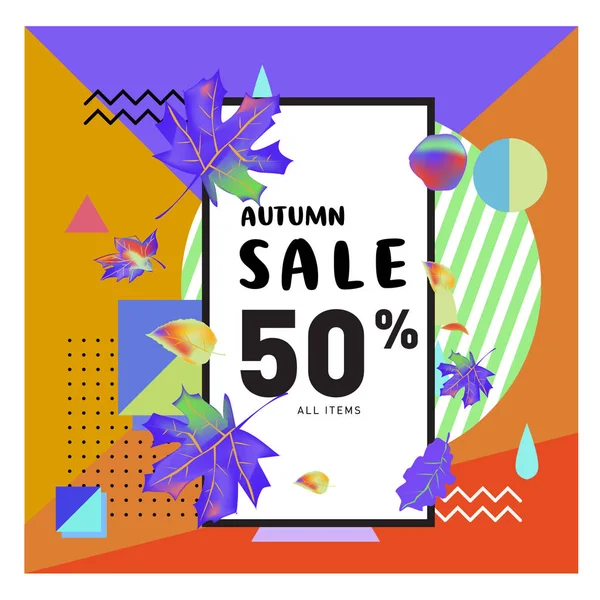 Venta Otoño Memphis Estilo Web Banner Cartel Descuento Moda Viajes — Vector de stock