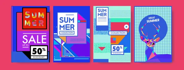 Zomer Kleurrijke Affiche Ontwerpsjabloon Set Zomer Verkoop Achtergrond Afbeelding Minimalistisch — Stockvector