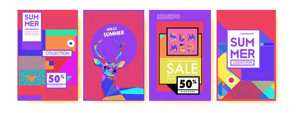 Zomer Kleurrijke Affiche Ontwerpsjabloon Set Zomer Verkoop Achtergrond Afbeelding Minimalistisch — Stockvector