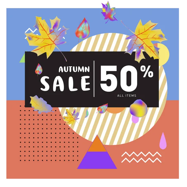 Venta Otoño Memphis Estilo Web Banner Cartel Descuento Moda Viajes — Archivo Imágenes Vectoriales