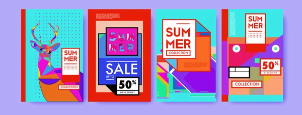 Літній Барвистий Шаблон Дизайну Плакатів Набір Літнього Продажу Фону Ілюстрації — стоковий вектор