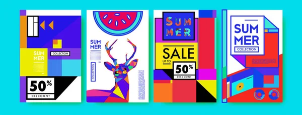 Sommer Bunte Plakatdesign Vorlage Reihe Von Sommerschlussverkauf Hintergrund Und Illustration — Stockvektor