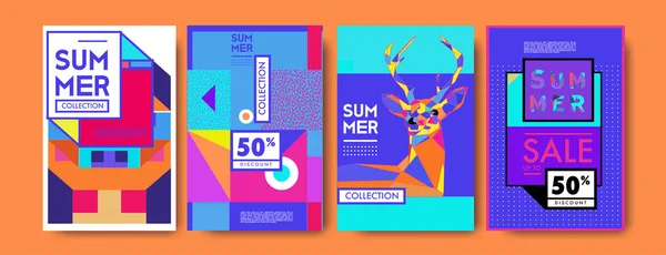 Plantilla Diseño Cartel Colorido Verano Conjunto Fondo Venta Verano Ilustración — Archivo Imágenes Vectoriales