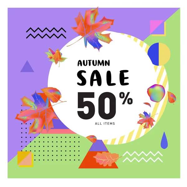 Venta Otoño Memphis Estilo Web Banner Cartel Descuento Moda Viajes — Vector de stock