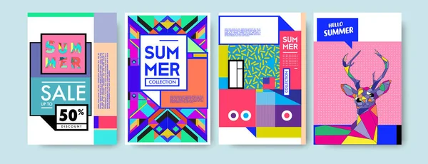 Zomer Kleurrijke Affiche Ontwerpsjabloon Set Zomer Verkoop Achtergrond Afbeelding Minimalistisch — Stockvector