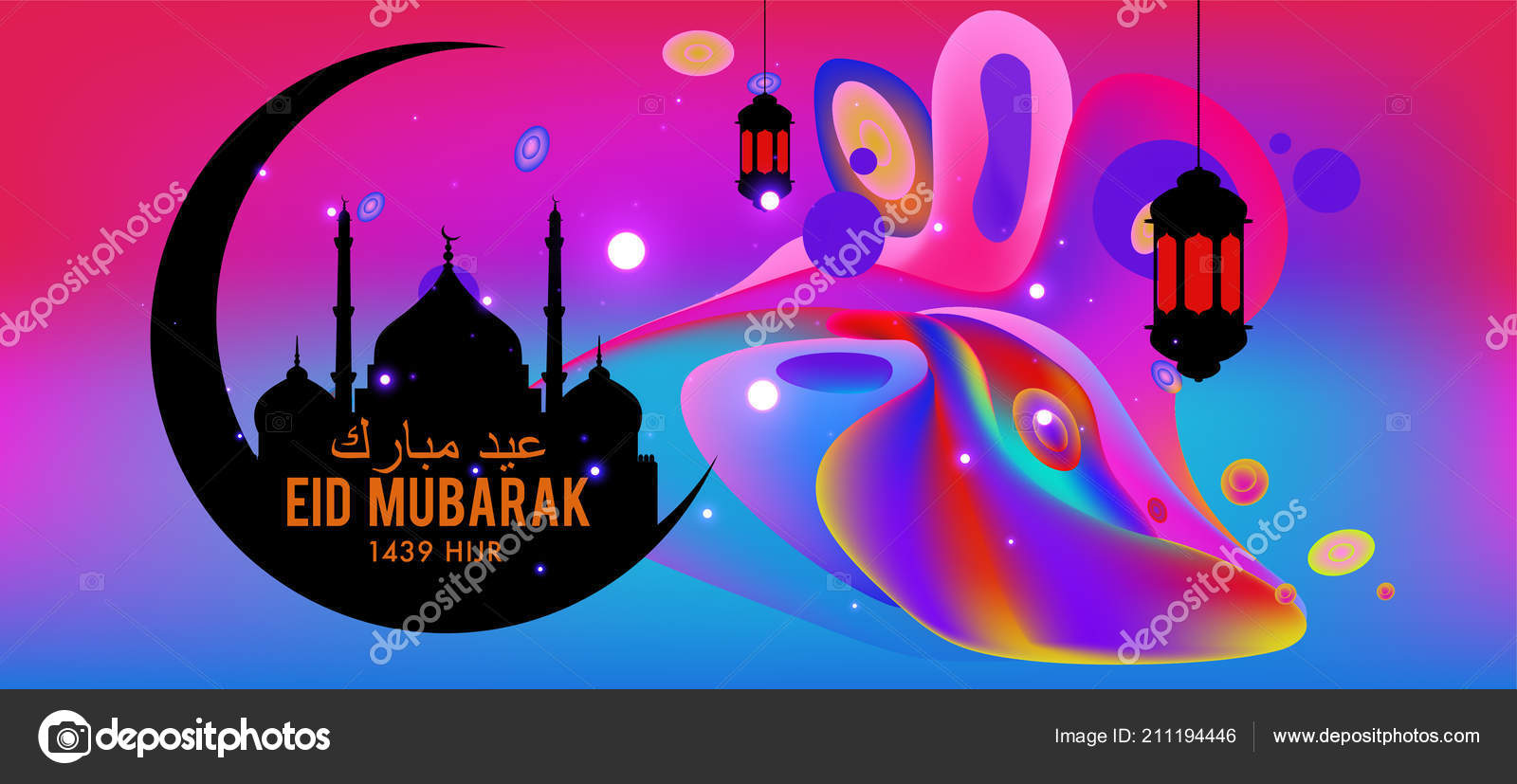 Eid Mubarak Greeting Card Illustration Ramadan Kareem Colorful Vector  Wishing Stock Vector Image by ©rebermant #211194446