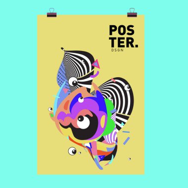 Renkli karikatür karakter kapak ve Poster tasarım şablonu. 3D degrade embriyo şekil ve desen düzeni tasarım şablonu.