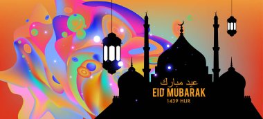 Eid Mubarak tebrik kartı illüstrasyon, ramazan kareem renkli afiş, poster, arka plan, el ilanı, illüstrasyon, broşür ve satış arka plan için İslam Festivali için isteyen vektör.