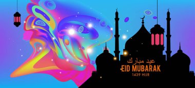 Eid Mubarak tebrik kartı illüstrasyon, ramazan kareem renkli afiş, poster, arka plan, el ilanı, illüstrasyon, broşür ve satış arka plan için İslam Festivali için isteyen vektör.