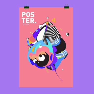 Renkli karikatür karakter kapak ve Poster tasarım şablonu. 3D degrade embriyo şekil ve desen düzeni tasarım şablonu.