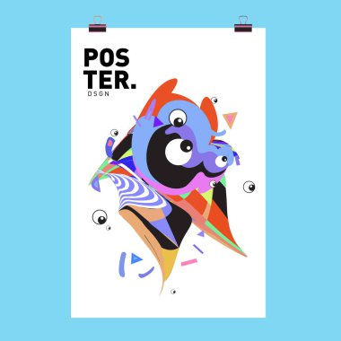 Renkli karikatür karakter kapak ve Poster tasarım şablonu. 3D degrade embriyo şekil ve desen düzeni tasarım şablonu.