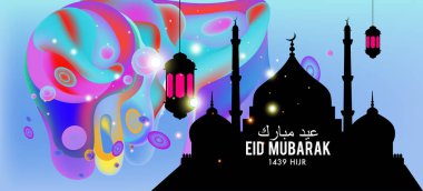 Eid Mubarak tebrik kartı illüstrasyon, ramazan kareem renkli afiş, poster, arka plan, el ilanı, illüstrasyon, broşür ve satış arka plan için İslam Festivali için isteyen vektör.