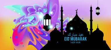 Eid Mubarak tebrik kartı illüstrasyon, ramazan kareem renkli afiş, poster, arka plan, el ilanı, illüstrasyon, broşür ve satış arka plan için İslam Festivali için isteyen vektör.