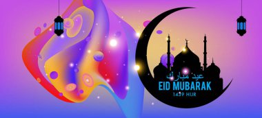 Eid Mubarak tebrik kartı illüstrasyon, ramazan kareem renkli afiş, poster, arka plan, el ilanı, illüstrasyon, broşür ve satış arka plan için İslam Festivali için isteyen vektör.