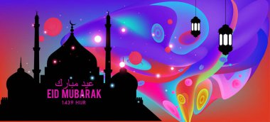 Eid Mubarak tebrik kartı illüstrasyon, ramazan kareem renkli afiş, poster, arka plan, el ilanı, illüstrasyon, broşür ve satış arka plan için İslam Festivali için isteyen vektör.