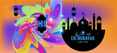 Eid Mubarak tebrik kartı illüstrasyon, ramazan kareem renkli afiş, poster, arka plan, el ilanı, illüstrasyon, broşür ve satış arka plan için İslam Festivali için isteyen vektör.