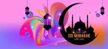 Eid Mubarak tebrik kartı illüstrasyon, ramazan kareem renkli afiş, poster, arka plan, el ilanı, illüstrasyon, broşür ve satış arka plan için İslam Festivali için isteyen vektör.