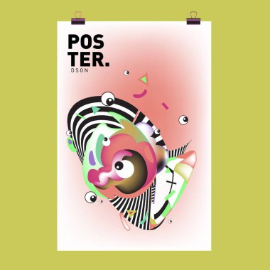 Renkli karikatür karakter kapak ve Poster tasarım şablonu. 3D degrade embriyo şekil ve desen düzeni tasarım şablonu.