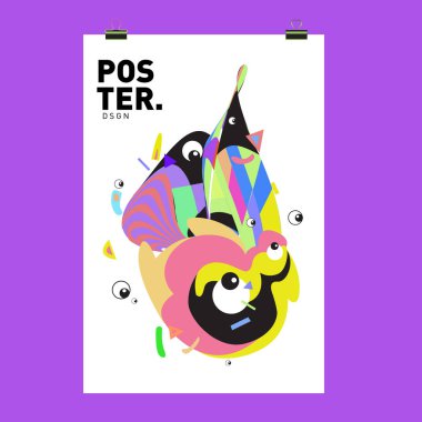 Renkli karikatür karakter kapak ve Poster tasarım şablonu. 3D degrade embriyo şekil ve desen düzeni tasarım şablonu.