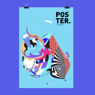 Renkli karikatür karakter kapak ve Poster tasarım şablonu. 3D degrade embriyo şekil ve desen düzeni tasarım şablonu.