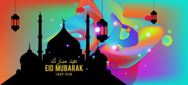 Eid Mubarak tebrik kartı illüstrasyon, ramazan kareem renkli afiş, poster, arka plan, el ilanı, illüstrasyon, broşür ve satış arka plan için İslam Festivali için isteyen vektör.