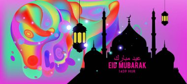 Eid Mubarak tebrik kartı illüstrasyon, ramazan kareem renkli afiş, poster, arka plan, el ilanı, illüstrasyon, broşür ve satış arka plan için İslam Festivali için isteyen vektör.