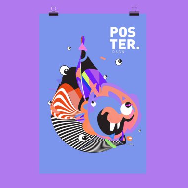 Renkli karikatür karakter kapak ve Poster tasarım şablonu. 3D degrade embriyo şekil ve desen düzeni tasarım şablonu.