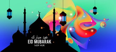 Eid Mubarak tebrik kartı illüstrasyon, ramazan kareem renkli afiş, poster, arka plan, el ilanı, illüstrasyon, broşür ve satış arka plan için İslam Festivali için isteyen vektör.