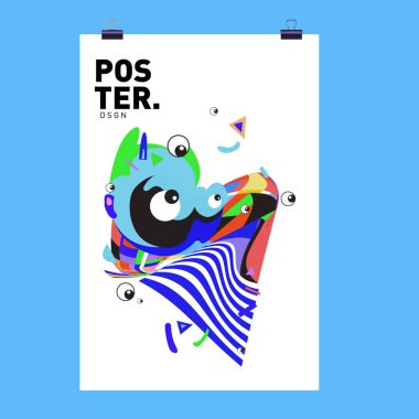 Renkli karikatür karakter kapak ve Poster tasarım şablonu. 3D degrade embriyo şekil ve desen düzeni tasarım şablonu.