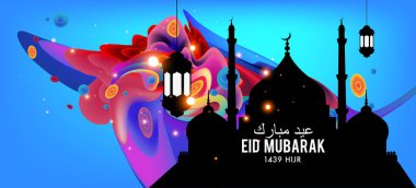 Eid Mubarak tebrik kartı illüstrasyon, ramazan kareem renkli afiş, poster, arka plan, el ilanı, illüstrasyon, broşür ve satış arka plan için İslam Festivali için isteyen vektör.