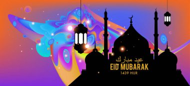 Eid Mubarak tebrik kartı illüstrasyon, ramazan kareem renkli afiş, poster, arka plan, el ilanı, illüstrasyon, broşür ve satış arka plan için İslam Festivali için isteyen vektör.