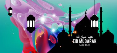Eid Mubarak tebrik kartı illüstrasyon, ramazan kareem renkli afiş, poster, arka plan, el ilanı, illüstrasyon, broşür ve satış arka plan için İslam Festivali için isteyen vektör.