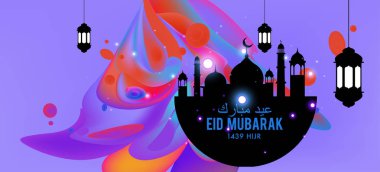 Eid Mubarak tebrik kartı illüstrasyon, ramazan kareem renkli afiş, poster, arka plan, el ilanı, illüstrasyon, broşür ve satış arka plan için İslam Festivali için isteyen vektör.