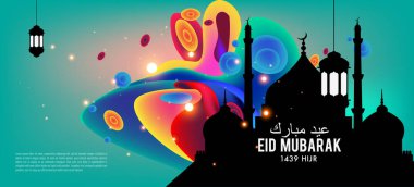 Eid Mubarak tebrik kartı illüstrasyon, ramazan kareem renkli afiş, poster, arka plan, el ilanı, illüstrasyon, broşür ve satış arka plan için İslam Festivali için isteyen vektör.