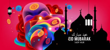 Eid Mubarak tebrik kartı illüstrasyon, ramazan kareem renkli afiş, poster, arka plan, el ilanı, illüstrasyon, broşür ve satış arka plan için İslam Festivali için isteyen vektör.