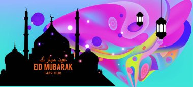Eid Mubarak tebrik kartı illüstrasyon, ramazan kareem renkli afiş, poster, arka plan, el ilanı, illüstrasyon, broşür ve satış arka plan için İslam Festivali için isteyen vektör.