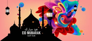 Eid Mubarak tebrik kartı illüstrasyon, ramazan kareem renkli afiş, poster, arka plan, el ilanı, illüstrasyon, broşür ve satış arka plan için İslam Festivali için isteyen vektör.