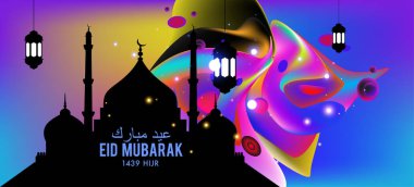 Eid Mubarak tebrik kartı illüstrasyon, ramazan kareem renkli afiş, poster, arka plan, el ilanı, illüstrasyon, broşür ve satış arka plan için İslam Festivali için isteyen vektör.