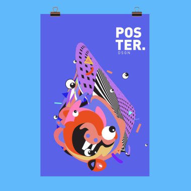 Renkli karikatür karakter kapak ve Poster tasarım şablonu. 3D degrade embriyo şekil ve desen düzeni tasarım şablonu.