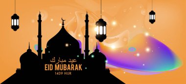 Eid Mubarak tebrik kartı illüstrasyon, ramazan kareem renkli afiş, poster, arka plan, el ilanı, illüstrasyon, broşür ve satış arka plan için İslam Festivali için isteyen vektör.